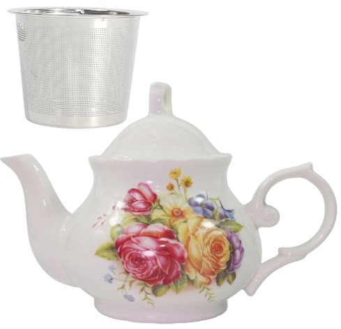 Klassica Teiera Vintage British Royal Style in Ceramica, Teiera Grande da 30OZ Perfetta per Riunioni Quotidiane (Rosso, Grande)