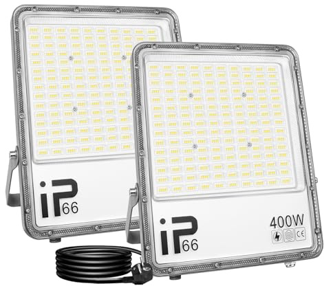 SKYWORLD 2 x LED Strahler Außen mit Stecker, 400W 40000LM LED Außenstrahler | 6000K Kaltweiß LED Fluter Flutlicht Wasserdicht Scheiwerfer für Garten, Innenhöfe, Hinterhof, Auffahrt, Türen, Garage, Flur