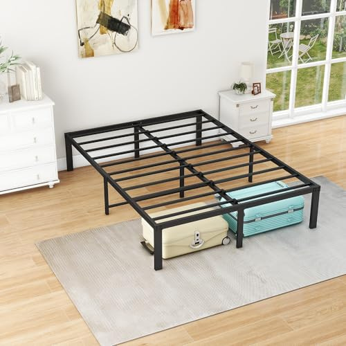 MOFLUT Bettgestell 140x200CM Metall Metallbett 140x200 cm, Metallbettgestell Doppelbett mit Stahllattenstütze,36 cm hohe Plattform mit 31cm freiem Platz unten,Keine Boxfeder erforderlich,Schwarz