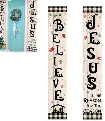 Jesus-Banner für draußen – Weihnachten Jesus Türbanner – 2 x leichte -Dekorationen, wetterfeste Heimdekoration für Höfe, Gärten