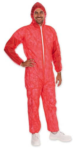 FRANZ MENSCH 50 Stück Hygonorm Overalls Light mit Kapuze | PP, rot, L, Karton, Einweg Overall, Hygienebekleidung, Schutzanzug