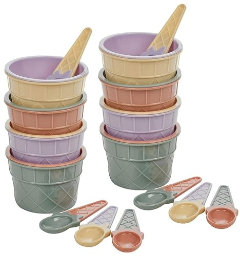 URBNLIVING Ice Cream Set for Kids, Multicoloured Dessert Bowls and Spoons - Perfect for Parties and Desserts