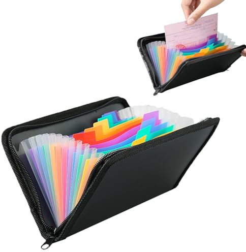 Fächermappe für A6, Fächermappe Datei Organizer mit Reißverschluss, Ordnungsmappe mit 13 Fächern, Dokumentenmappe für Schecks, Rechnungen, Quittungen, Tickets (21x13cm)