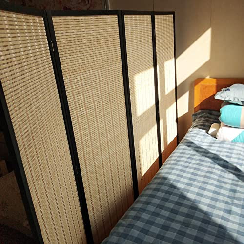 Raumteiler im japanischen Stil, 6 Paneele, 2 m hoch, Sichtschutz-Trennwand mit Holzhalterung und Sockel, Schlafzimmer, zusammenklappbare Bodentrenner