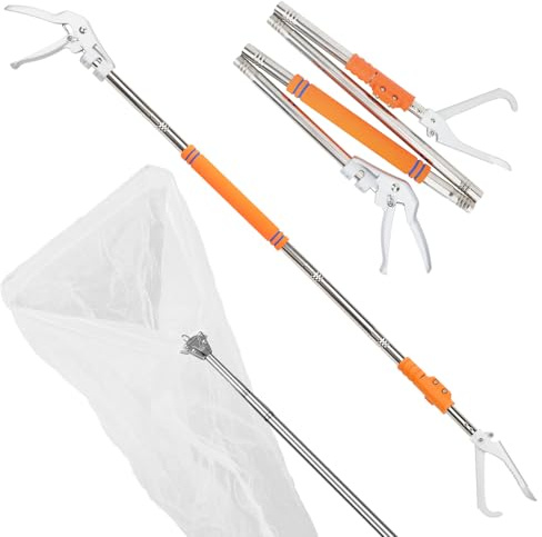 Kalkal Snake Grabber Tool, 69 Collapsible Stainless Steel Snake Tongs with Bite Proof Handling Gloves, Professional Heavy Duty Rattle Snake Grabber Catcher for Grabbing Reptile
