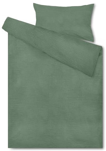 Hook Kinderbettwäsche Set 100x135 cm aus 100% Musselin Baumwolle – Atmungsaktiv & Weich, Handgefertigt | Baby Bettwäsche mit Kissenbezug 40x60 cm (Green, 135 x 100cm)