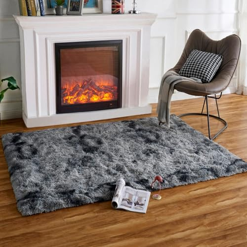 HARESLE Dunkelgrau Flauschige Wohnzimmerteppich 120x160cm rutschfest | Plüsch, Hochflor 4-5 cm, Hochwertiger Schwamm, für Schlafzimmer, Kinderzimmer, Babyzimmer