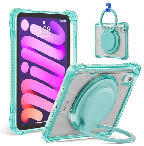 ZXHYliang iPad Mini A17 Pro 2024 & Mini 6. 2021: Stoßfeste, sturzsichere Schutzhülle für Kinder mit Ständer und Stifthalter, Schultergurt (Hellgrün)