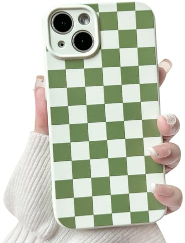 NITITOP für iPhone 15 Hülle Süßes Kariert Muster, Grün | Aesthetic Bunte Schachbrett Design, für Frauen Mädchen, mit Vollem Kameraschutz, Stoßfeste Handyhülle