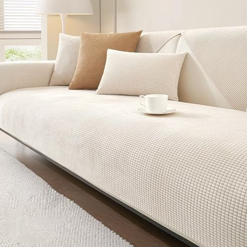 Gluhbirnen Sofa Überzug 1/2/3/4 Sitzer L Form, Überwurf Sofa Wasserdicht, Hund Katze Sofaschoner, Überwurfdecken für Sofa, Couch Überzug, Sofadecken für Sitzfläche, Beige, 110 * 210CM