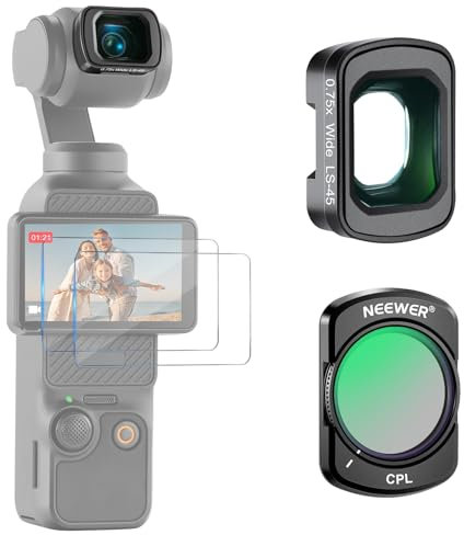 NEEWER Filter Accessories Compatible with DJI Osmo Pocket 3 & Creator Combo, Magnetic CPL, 0.75X Wide Angle Lens 108° FOV, 2 Screen Protectors Photography Filter Kit, FL-B29