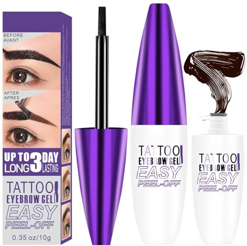 Peel Off Gel per Sopracciglia, Impermeabile Tinta per Sopracciglia Marrone a Lunga Durata, Tinta per Sopracciglia Semipermanente Tattoo Brow Peel-Off, Dura Fino a 3 Giorni (#1)