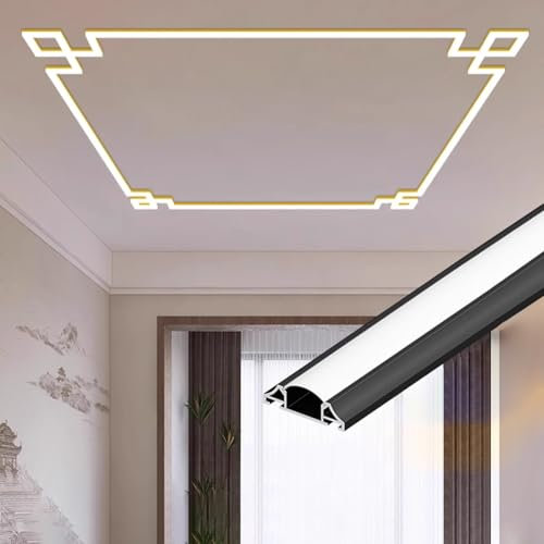 MESOVFCA Canale LED in Stile Cinese per soffitto, Canale LED per Illuminazione indiretta a Corona per soffitto Decorativo, Profilo LED in Alluminio diffusore di Luce LED (Nero, 3,3 Piedi/1 m)