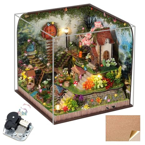 1:24 Maßstab Mini Ecke Puppenhaus, DIY Secret Forest Puppenhaus Miniatur-Möbel-Set mit Musik-Box und LED-Licht, Erwachsene Kind Teenager Geburtstag Geschenk (mit Schutzhülle)