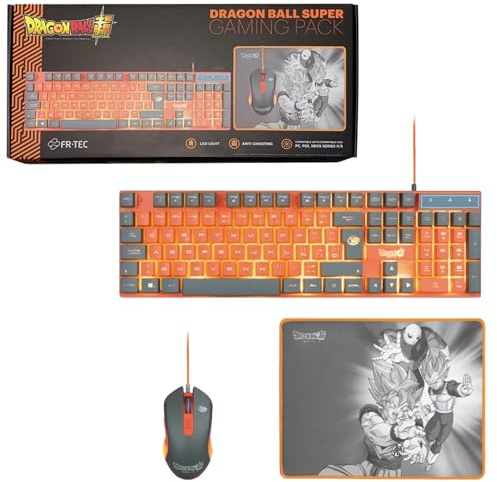 Pack Gaming D.B.Super | Teclado, Ratón, Alfombrilla | Iluminación LED, Membrana Plug & Play | Diseño QWERTZ | Edición Oficial