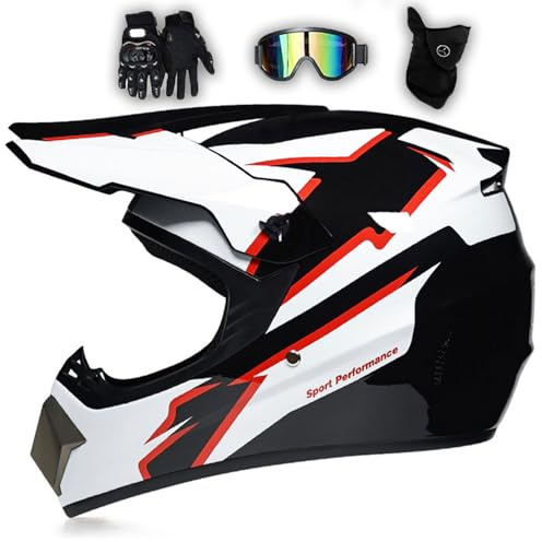 MODRYER Casco De Motocross ECE Casco Integral Mujer Hombre Casco De Moto Casco Cross con Gafas Guantes Máscara, Casco Descenso para ATV MX Enduro Quad BMX MTB,White-M