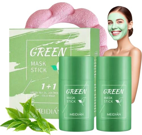 Green Tea Mask Stick mit Wolkenhaarband - Grüne Tee Cleansing Maske Stick - Grüner Tee Purifying Clay Maske - Deep Cleansing Smearing Mask,Porenverfeinerung und Feuchtigkeitsbalance（3PCS）