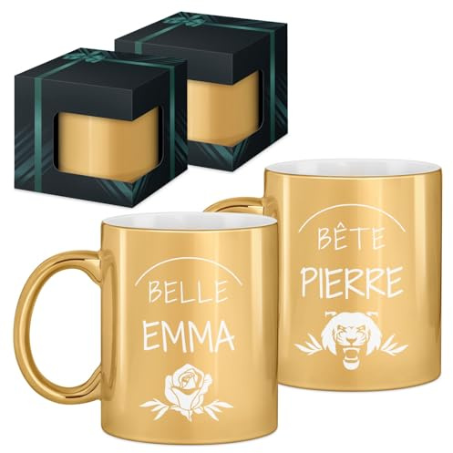 Maverton 2x Tasse Personnalisable, Ensemble de Mugs Café pour couple | Monsieur et Madame, Personnalisé, Cadeau Mariage, Cadeau Couple, Tasse à Café 330ml avec coffret cadeau, rouge mat, prénoms