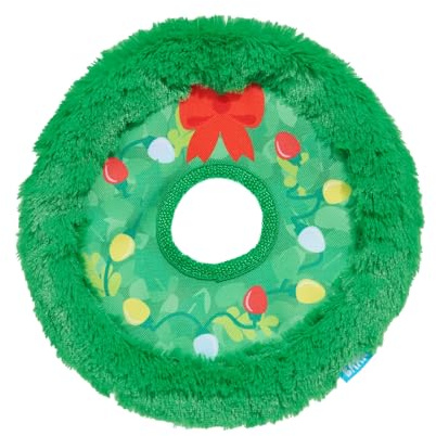 BarkBox Get Lit Wreath Plush Dog Toy of Dogs and Puppies | Fetch & Fling Chew Toy Disc with T-Shirt Rope and Crinkle Layers