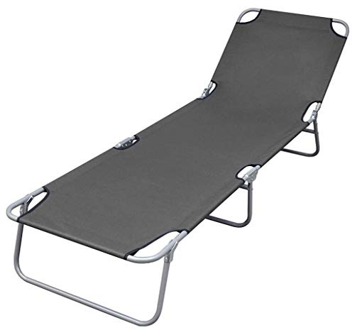 WDGJJFECNMUEHI Klappbare Sonnenliege Grau mit Verstellbarer Rückenlehne, Faltbare Gartenliege für Strand & Balkon, Campingliege mit Stahlrahmen & Oxford-Stoff, Tragkraft 120 kg, 189x58x27 cm