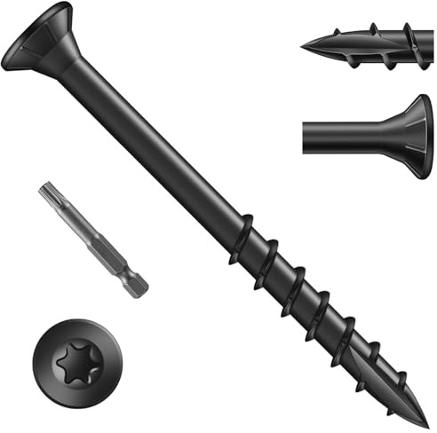 Zynthor 80Pcs 4.2 x 50mm Decking Screws, Black Wood Screws | Heavy-Duty Outdoor Torx Drive Head Deck Screw, Rust Resistant Coated for Timber, Fence, T25 Torx Bit