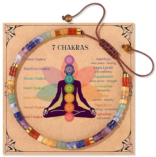 Chakra Bracelets for Women, Anxiety Bracelet with Spiritual Card, Adjustable Healing Crystals and Natural Stone Beaded Bracelet, Healing Chakra Bracelets for Women Girls Friends Birthday Christmas