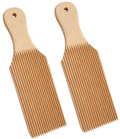 2 Pcs Gnocchi Board, Wooden Butter Paddles Natural Beech Kitchen Tools with Grooved Surface for Shaping Maker Homemade Removing Buttermilk Pressing Moulding and Baking Durable Traditional Accessories