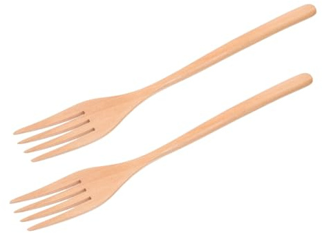 Cabilock 2pcs Wooden Salad Servers, Wood Cooking Forks for Stirring, Mixing and Serving, Rustic Wood Finish, Sturdy Kitchen Utensil for Salad, Pasta and Everyday Culinary Tasks