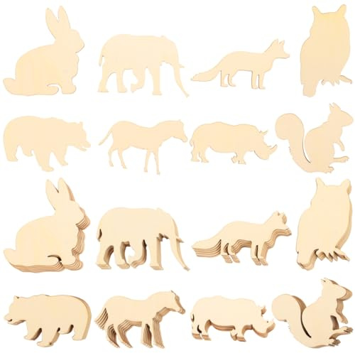 DOITOOL 48 Stück Teiliges Waldtiere Holz dekorationen zum Bemalen Robuste DIY Holzfiguren Tierische Waldmotive Blanke Holz tierausschnitte für Bastelprojekte Naturbelassene Holzscheiben