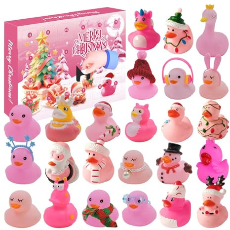 Kalender – 1–2 cm anka badleksaker anka nedräkningskalender, 24 dagars nedräkningskalender med rosa miniatyrankor, bordsdekoration