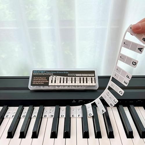Piano Notes Guide for Beginner, Removable Piano Keyboard Note Labels for Learning, 61-Key standard full-size, Made of Silicone, No Need Stickers, Easy Learning for Kids & Adults (Black)