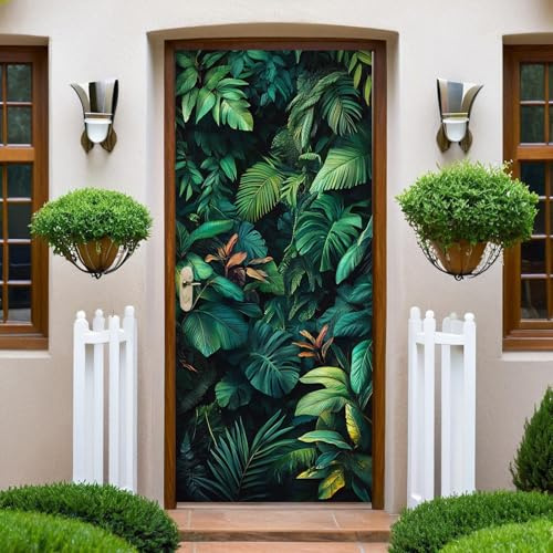 Grün Türposter 100x200 cm Wald und Dschungel PVC Türaufkleber Fototapete Selbstklebende Türfolie Wasserdicht Wohnzimmer Schlafzimmer Küche Toilette