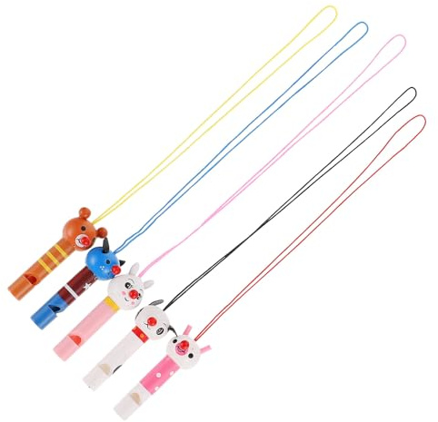 NOLITOY Silbatos de Madera para 5 Piezas, Juguete Silbato de Animal de Dibujos Animados, Instrumentos Musicales Educativos para Bebés, Adecuado para Fiestas y Actividades Infantiles