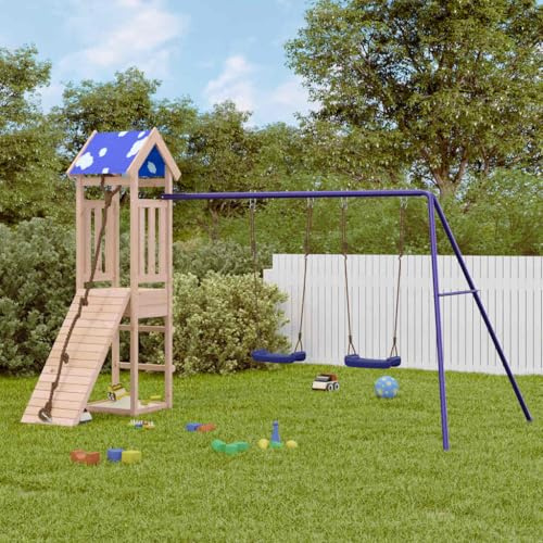 Emmtore Spielturm, Klettergerüst mit Rutsche Schaukel, Kinder Kletterturm mit Holzdach, Spiel-Zubehör für Garten, Holz Spielplatz Kiefer Massivholz,Modell 13