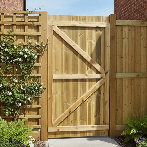 Made to Measure 7ft Wooden Garden Gate, Custom T&G Fully Framed Flat Top Treated Timber Door for Outdoor Pathway Home Access, MAX 210cm High x MAX 105cm Wide