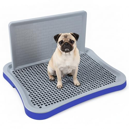Porta pipì per cani, vasino per cani da interno a parete alta con vassoio rimovibile per cuccioli e di piccola taglia, blu