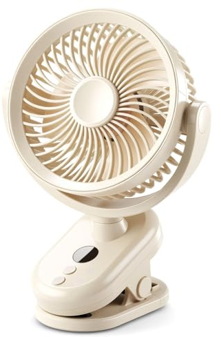 Starvortex Portable Clip on Fan with LED Lights, 5000mAh Battery Operated USB Desk Fan, 1-100 Speed Small Table Fan, Rechargeable 3 in 1 Clip on Desk Fan for Bed Home Office Camping (Beige)