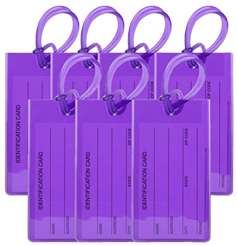 7er-Pack Kofferanhänger | Flexibler Gepäckanhänger für Koffer, Taschen und Gepäck | Adressanhänger | Namensschilder aus PVC | Luggage Tags | Lila