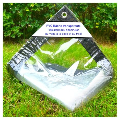 SDFVSDF Bâche transparente avec œillets, bâche imperméable transparente, 0.3mm bâche en plastique PVC pour terrasse, pavillon, terrasses, protection contre le vent, extérieur, 420 g/m², dimensions : 2
