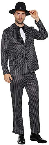EraSpooky Men's 1920s Gangster Costume Wide Pin Stripe Suit Include Jacket Pants Shirt Front with Attached Necktie