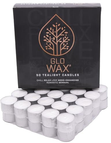 Tea Lights Candles 8 Hour Burn 100 Pack White Unscented T Lights Quality Long Lasting for Home Décor 3.7 x 2.4cm Glo-Wax