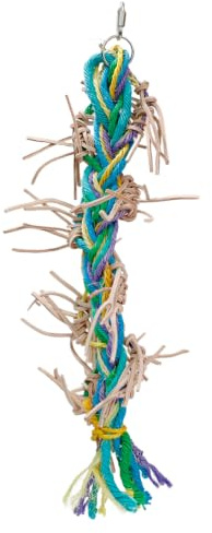 HappyBird Shredderspielzeug Leather Kabob XL | Vogelspielzeug mit viel Leder zum Spielen und Knabbern ca. 24 x 24 x 54 cm