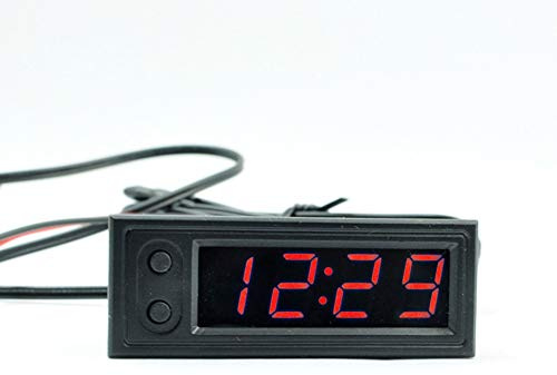 Voltmètre Montre thermomètre 3 en 1 12 V voiture numérique étanche antichoc CC 12 V LED affichage numérique voltmètre LED pour moto voiture