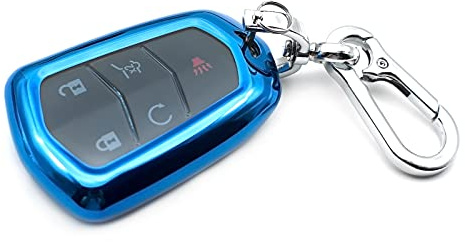 INFIPAR Fit for Cadillac ATS CT6 CTS SRX XT4 XT5 XT6 XTS CT4 ELR Escalade ESV TPU Key Fob Cover Case Shell Glove Pouch Holder Protector Keyless Entry Sleeve Accessory, Blue