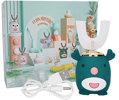 Spazzolino elettrico per bambini, spazzolino automatico a forma di U per bambini, 5 marce, modalità di pulizia automatica spazzolino, setole morbide commestibili per bambini a 360 gradi progettato