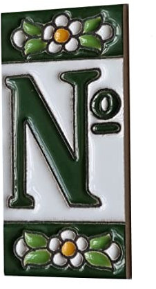 Lot de carreaux en céramique avec chiffres et lettres - Motif floral - Vert, taille : 7,5 cm x 3,5 cm, cadres de 2 à 10 carreaux (signe n°)