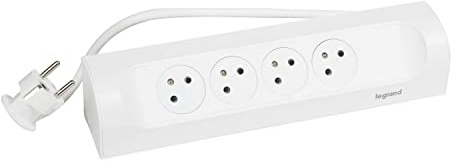 LEGRAND - Regleta de ángulo para Cable, 4 Tomas de Superficie con Tierra, instalación Horizontal o Vertical, Cable de 1 m, Color Blanco