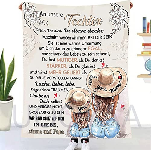 UOOYAA Personalisierte Kuscheldecke An unsere Tochter von Eltern, Deutsche Mama und Papa für Tochter Briefdecke Positiv Ermutigen Flauschige Wohndecke (Eltern zu Tochter B,150×200cm)