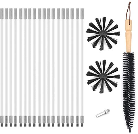 Yuhtech 22 Pcs Chimney Cleaning Brush Set, Duct Vent Cleaning Set with Nylon Rods, Brush Heads, Drill Connector, Long Brush, Chimney Sweep Kit for Fireplace, Dryer Vent, Sewage Pipe, Fume Hood