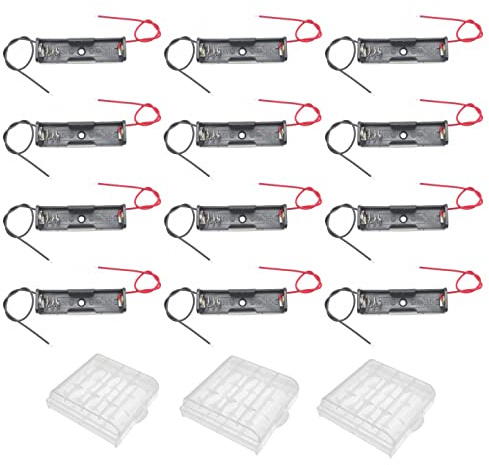 JZK Lot de 12 supports de piles AA simples avec fils de fil, étui en plastique pour piles AA 1,5 V et étui de rangement pour 3 piles